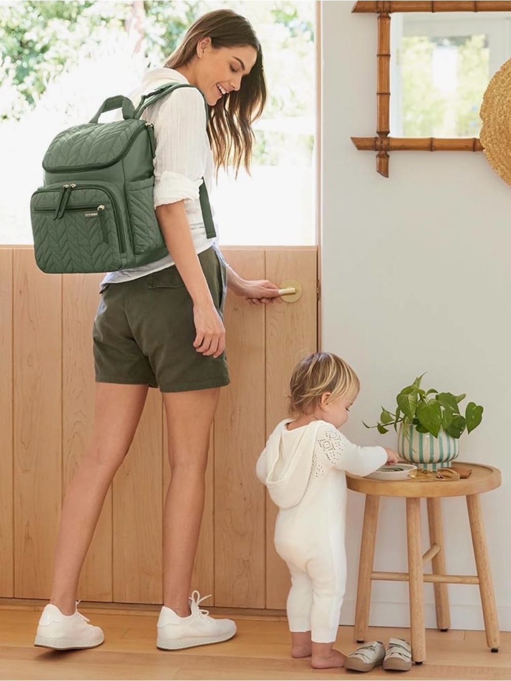 NWT - Skip Hop Quilted Sage Backpack with Gold Hardware - Picture 5 of 6